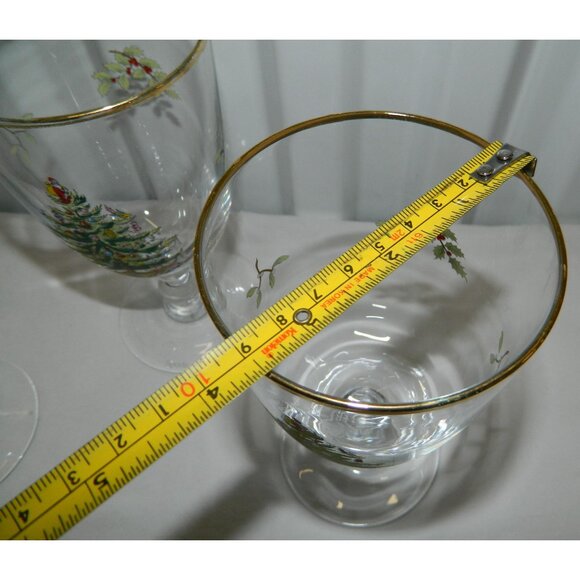 Spode Christmas Tree Goblet Set Of 3 Gold Rim 7" Footed Vintage Holiday Glasses - Picture 4 of 14